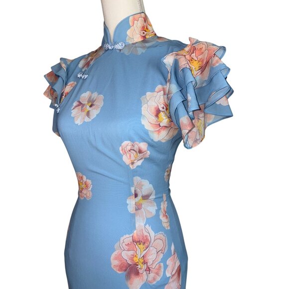 SAU LEE Sylvie Dress in Blue Multi 2 New Womens Floral Gown Long Maxi - Picture 6 of 12